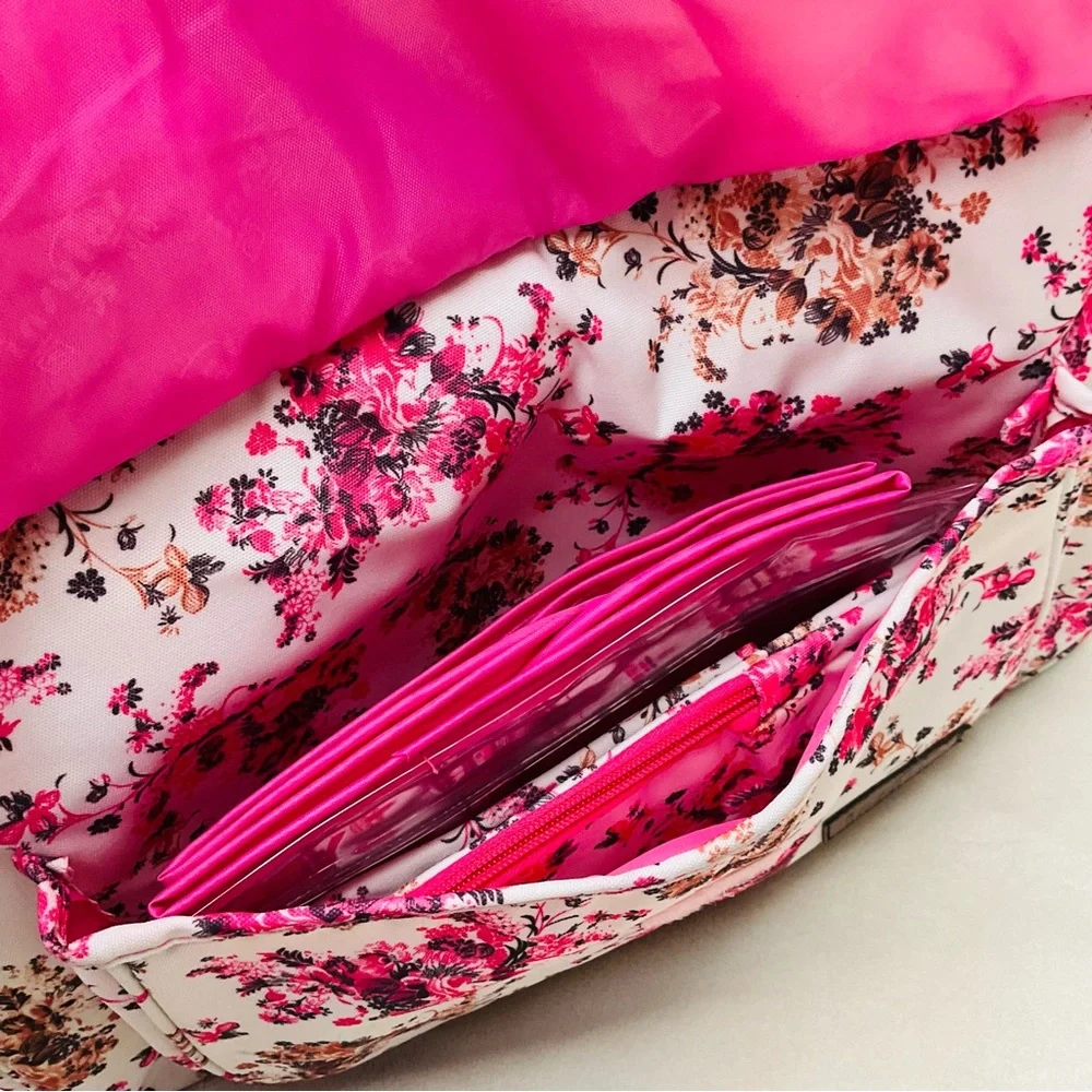 INSOLAR 15”x13” Floral Pink Baby Infant Insulated Diaper Bag - 4 Piece Set